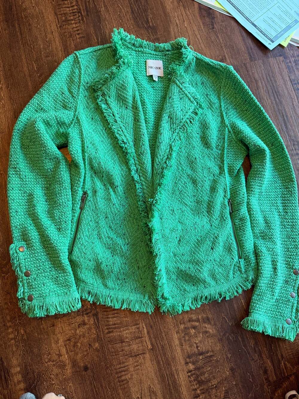 Nic and Zoe fringe mix knit jacket small
